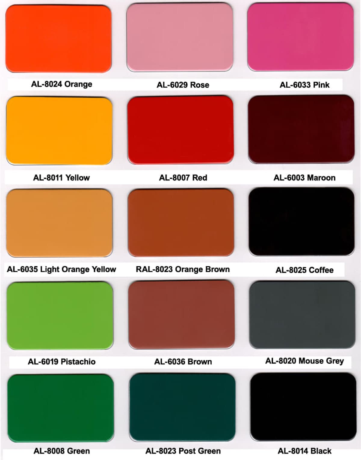 Alucoworld ACP Panel Color Chart